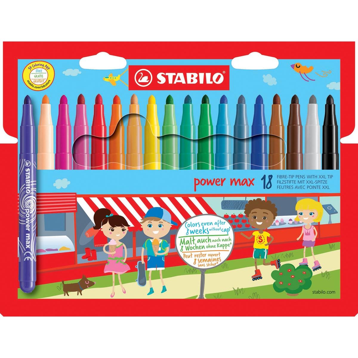 STABILO - power max viltstift, etui van 18 stuks in geassorteerde kleuren