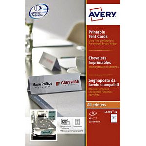 Avery - Tentkaart avery l4795-20 180x60mm wit 40st | Pak a 20 stuk