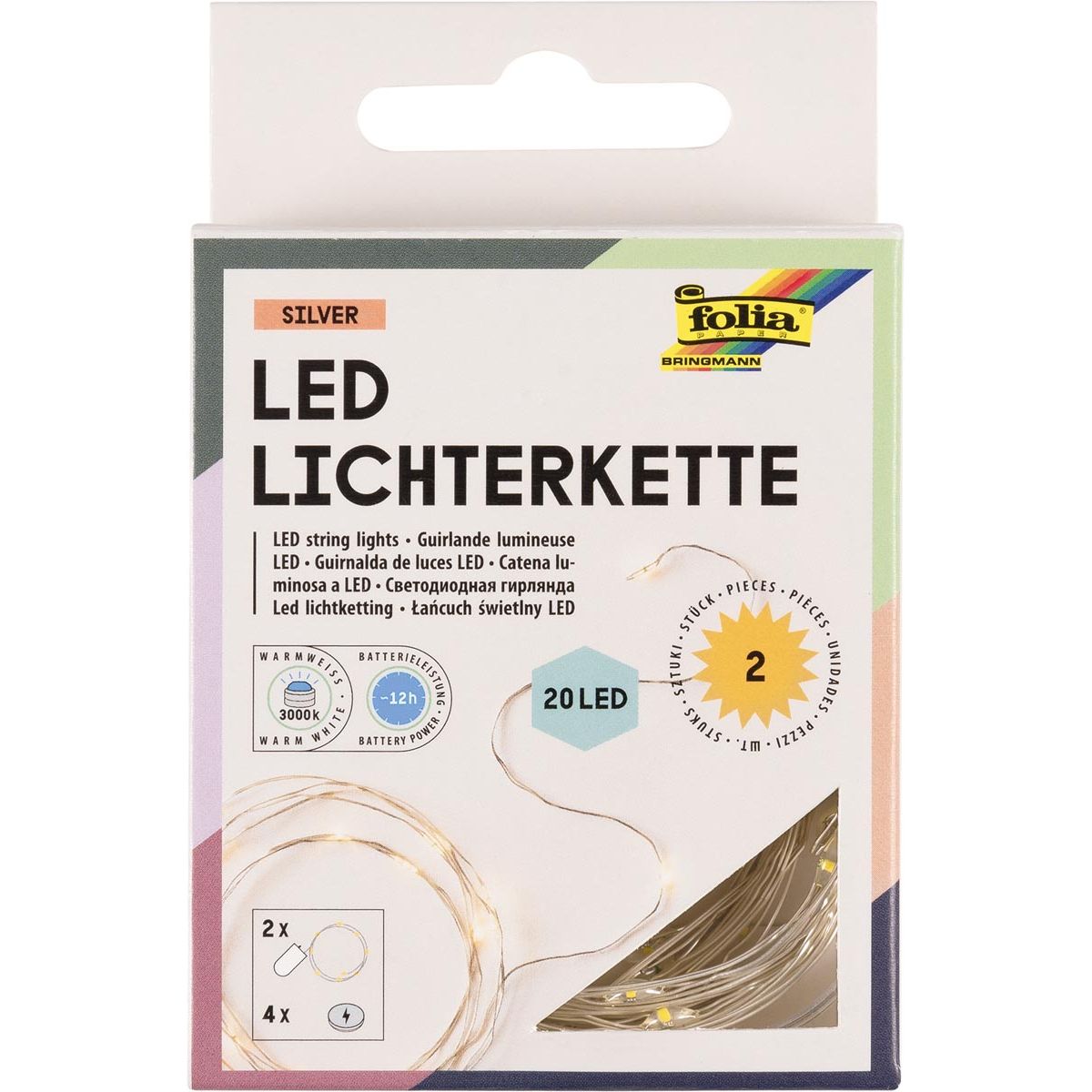 Folia - Folia Light Garland LED, 20 LEDs, 2,20 m, auf Batterien, 2 Stück Packung