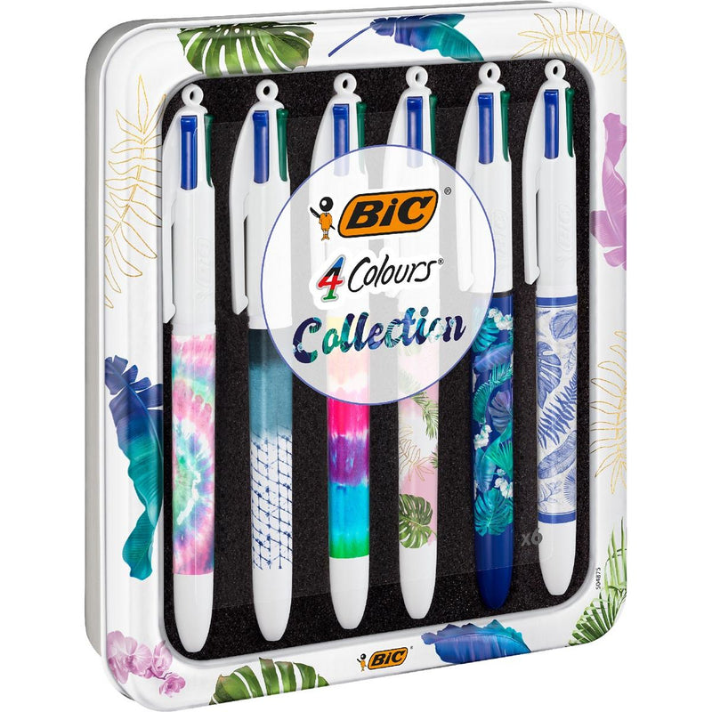 BIC -  Colours Tie Dye 4-kleurenbalpen, medium, klassieke inktkleuren, doos van 6 stuks