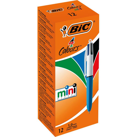 BIC -  Colours Mini 4-kleurenbalpen, medium, klassieke inktkleuren, lichaam blauw