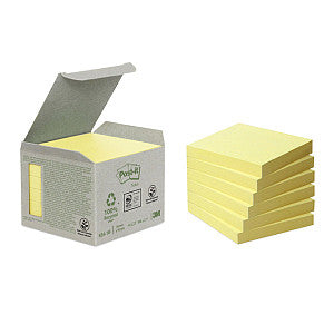 Post -it - recycelte Notizen, 100 Blätter, ft 76 x 76 mm, Gelb, Packung mit 6 Blöcken