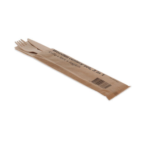 Klika - Set posate in legno 3/1 coltello + forchetta + tovagliolo