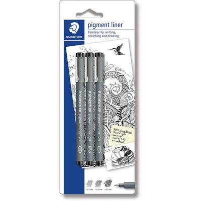 Staedtler -  fineliner Pigment Liner blister van 3 stuks: 0,1; 0,3 en 0,5 mm