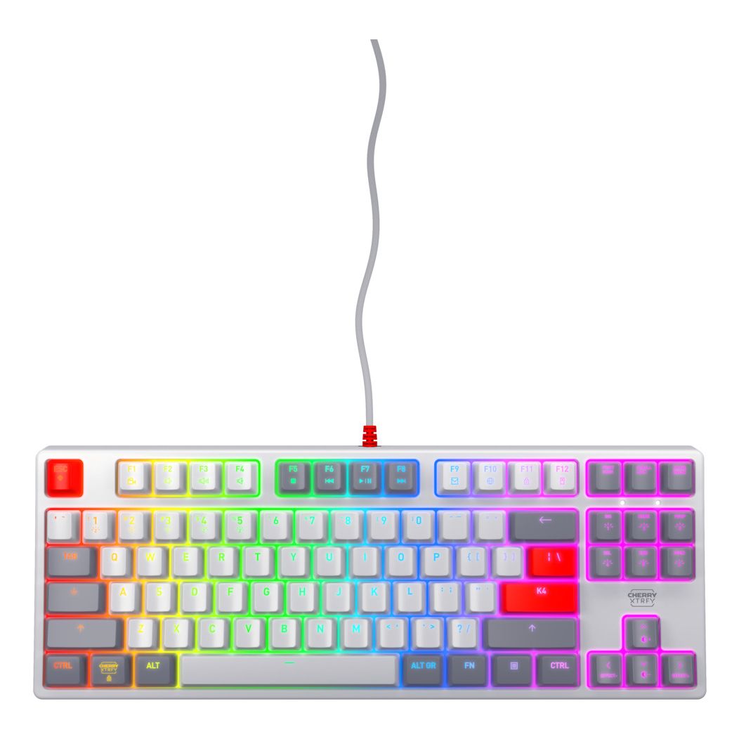 CHERRY -   K4V2 TKL toetsenbord Gamen USB QWERTY Amerikaans Engels Grijs, Licht Grijs, Rood