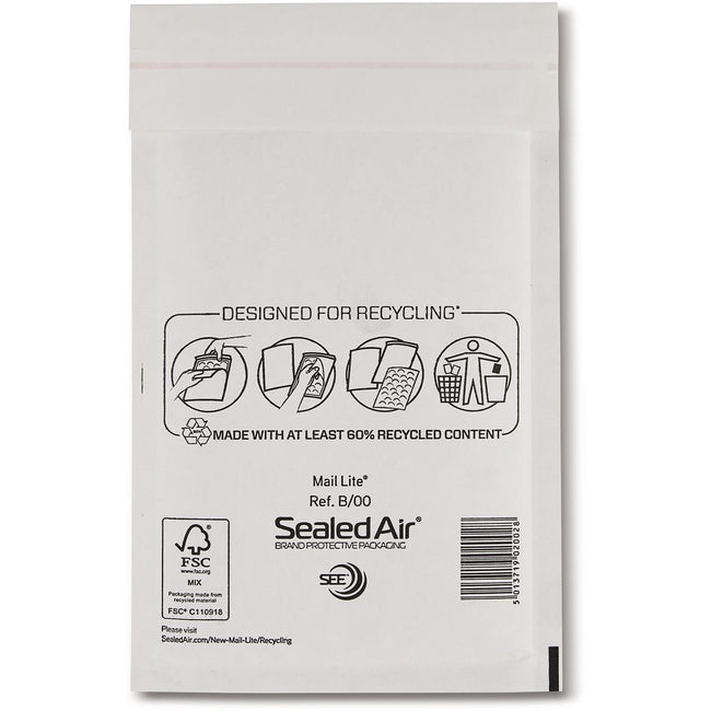 Mail Lite -   luchtkussenenveloppen, wit, B/00, 120 x 210 mm, doos van 100 stuks