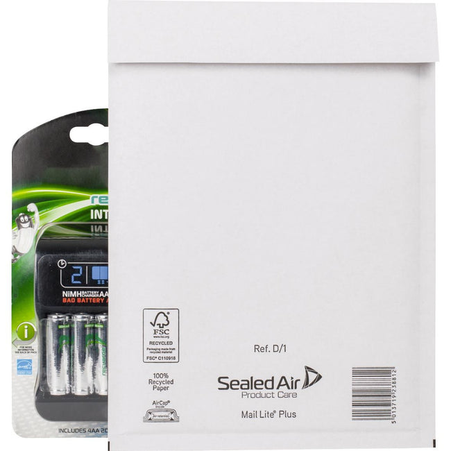 Mail Lite - Plus bubble envelopes, white, D/1, 180 x 260 mm, box of 100