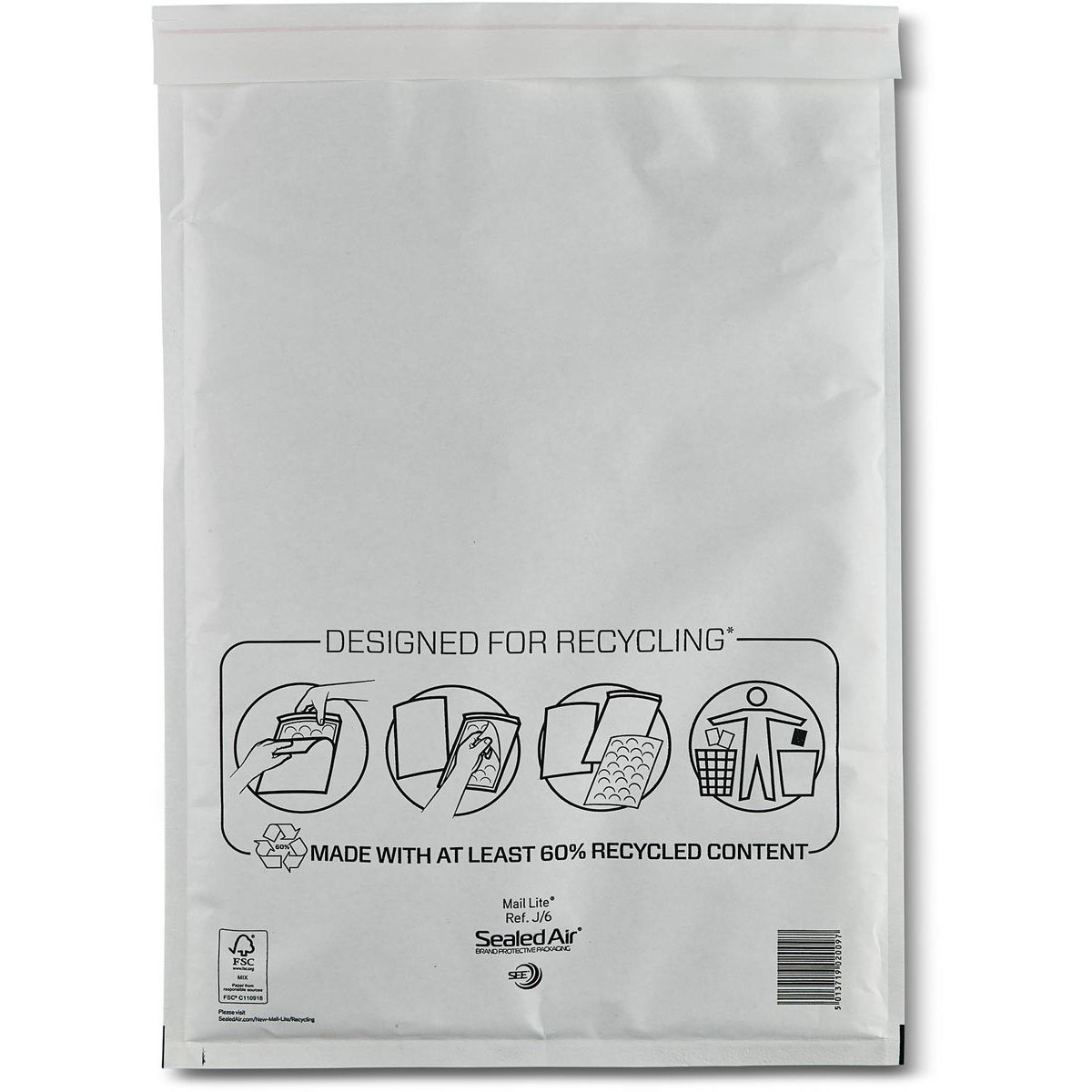 Mail Lite - Luftpolsterumschläge, weiß, J/6, 300 x 440 mm, Karton mit 50 Stück