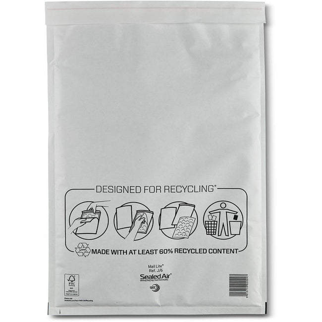 Mail Lite -   luchtkussenenveloppen, wit, J/6, 300 x 440 mm, doos van 50 stuks
