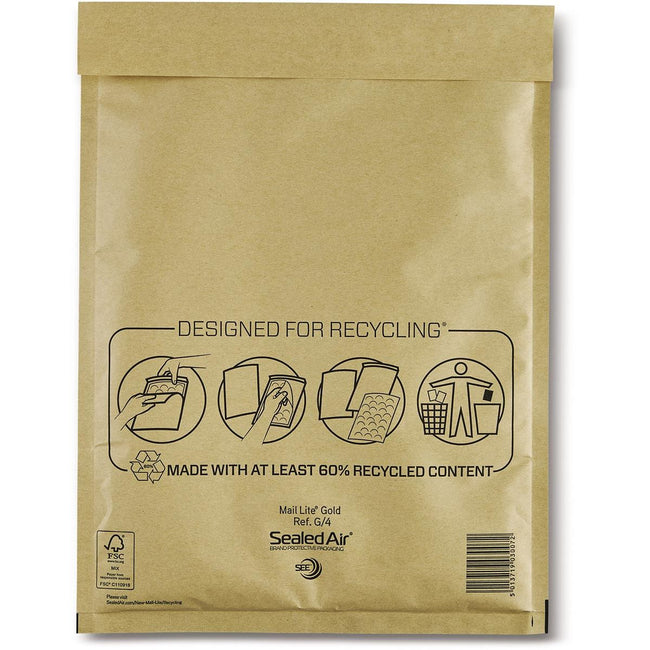 Mail Lite - bubble envelopes, gold, G/4, 240 x 330 mm, box of 50