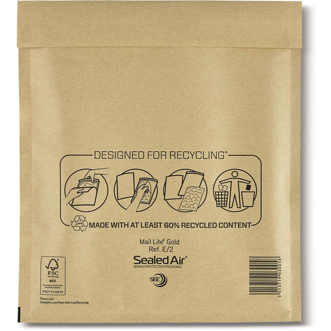 Mail Lite - bubble envelopes, gold, E/2, 220 x 260 mm, box of 100