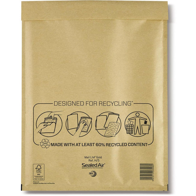 Mail Lite - bubble envelopes, gold, H/5, 270 x 360 mm, box of 50