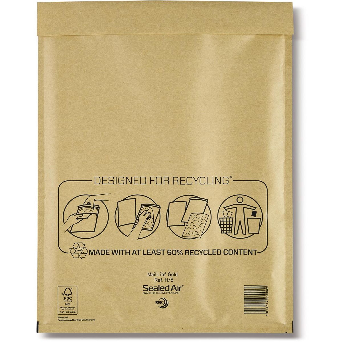 Mail Lite -   luchtkussenenveloppen, goud, H/5, 270 x 360 mm, doos van 50 stuks