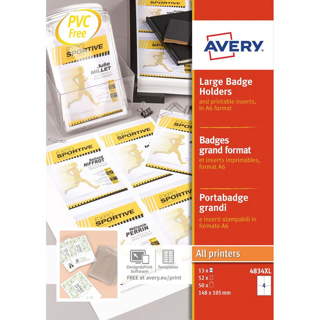 Avery - grote badge, ft 10,5 x 14,8 cm, inclusief inserts, doos van 50 stuks