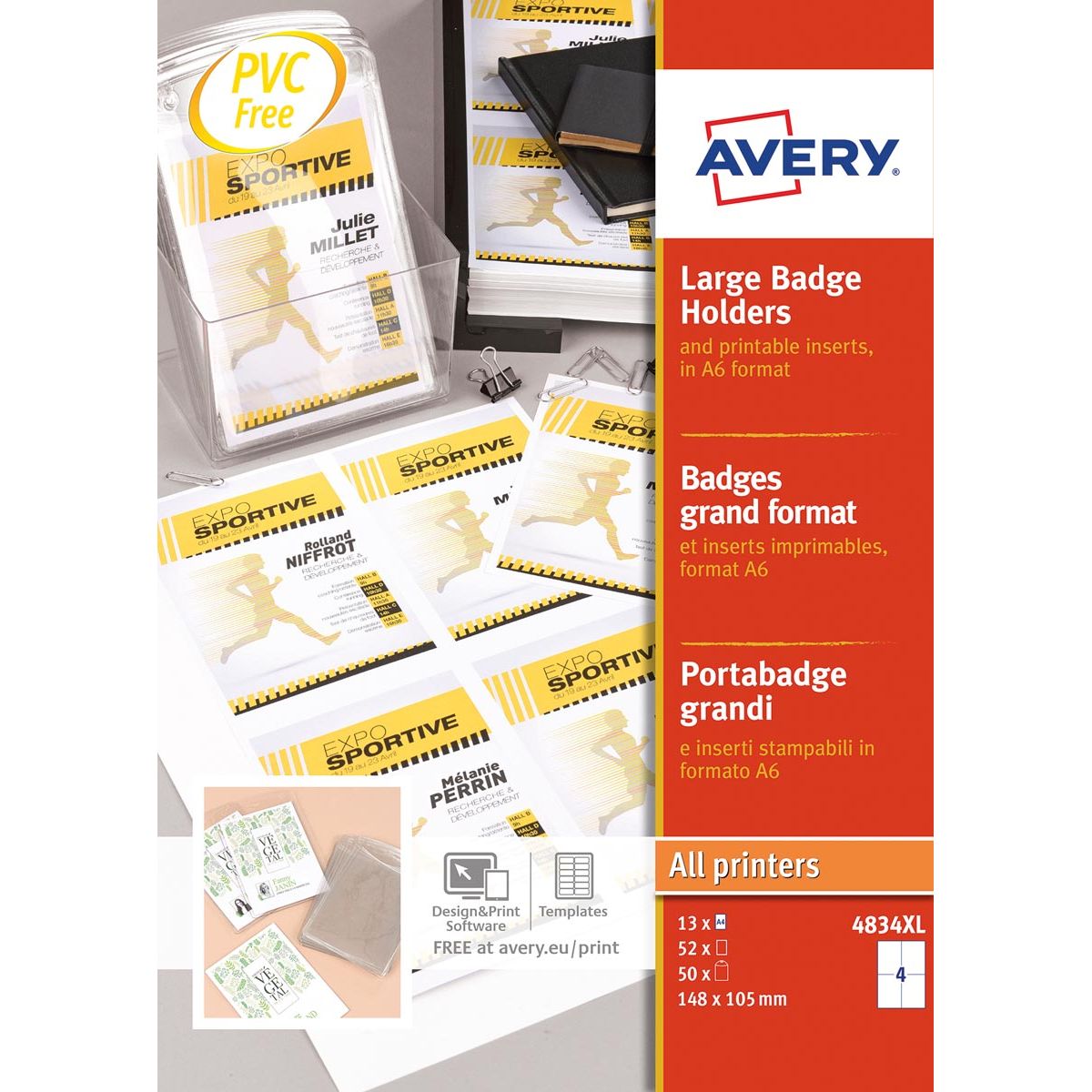 Avery - Grote badge, ft 10,5 x 14,8 cm, inclusief inserts, doos van 50 stuks