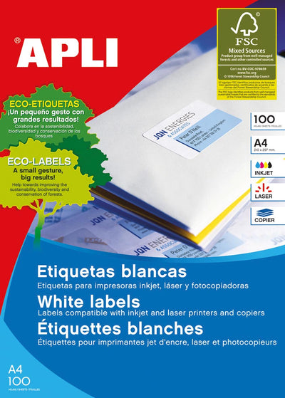 Apli - White labels ft 105 x 42.4 mm (w x h), 1,400 pieces, 14 per sheet (1277)