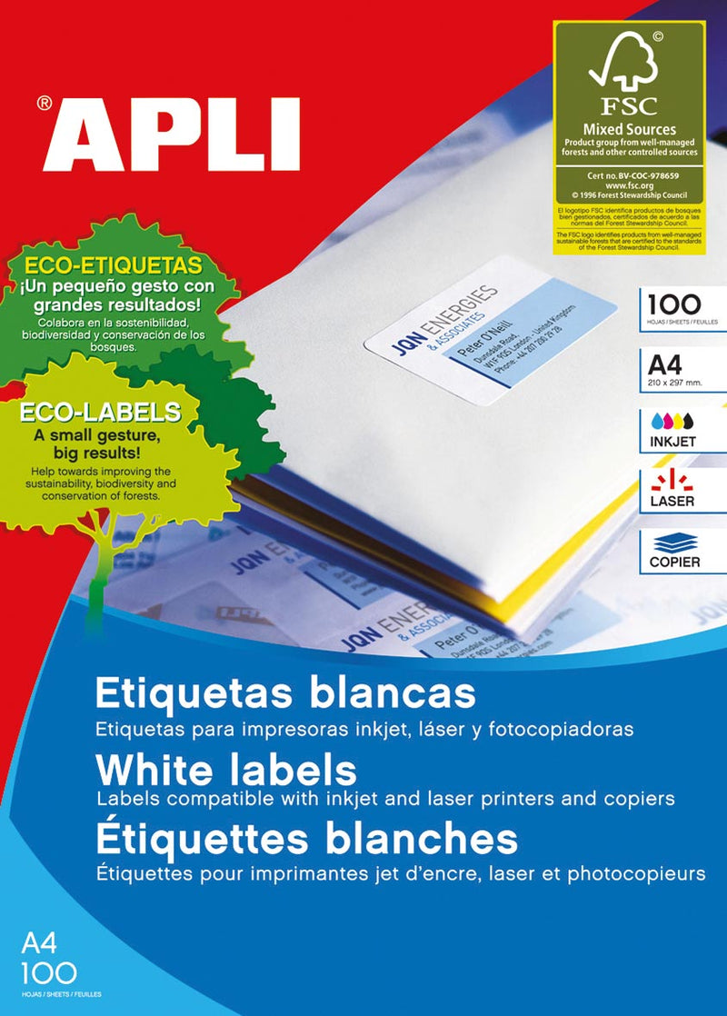 Apli - White labels ft 105 x 42.4 mm (w x h), 1,400 pieces, 14 per sheet (1277)