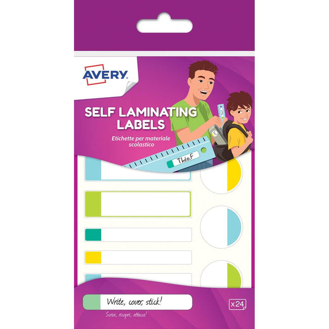 Avery - Étiquettes laminées familiales, essence avec 24 étiquettes, tailles assorties et couleurs standard