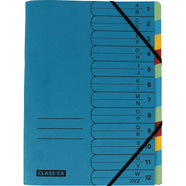 Classex - Class'ex sorteermap A-Z en 1-12, blauw met 12 tabs in geassorteerde kleuren