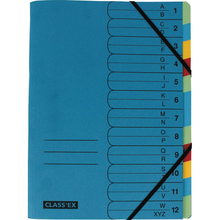 Classex - Dossier de tri Class'ex A-Z et 1-12, bleu avec 12 onglets de couleurs assorties