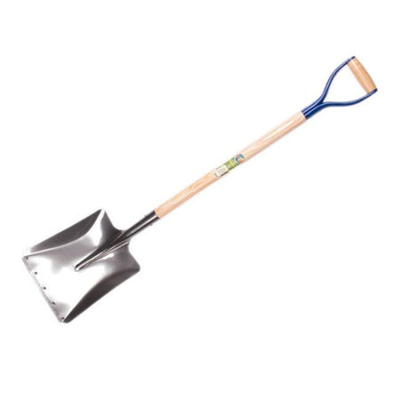 Pala de lastre de aluminio con listón de desgaste y mango en D de madera. 85cm