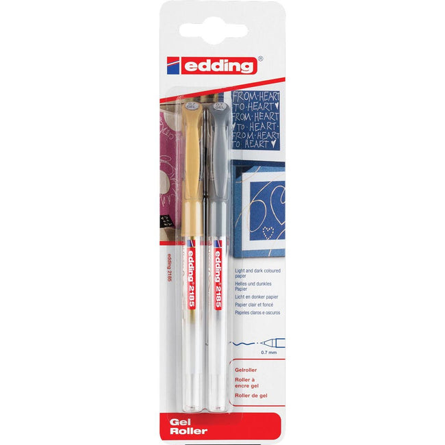 Edding - gel roller 2185 oro e argento, blister da 2 pezzi