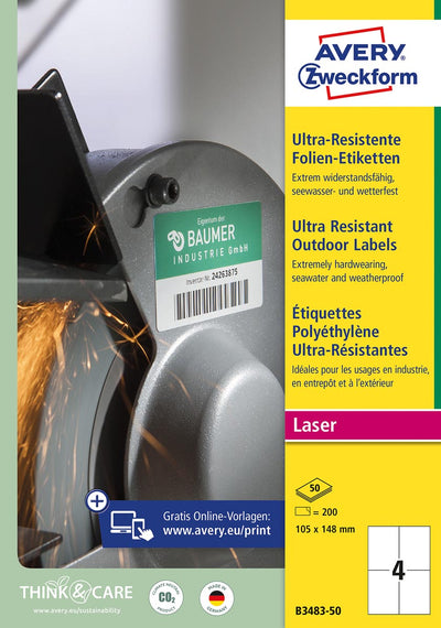 Avery -  ultra resistente etiketten, ft 105 x 148 mm, doos van 200 etiketten