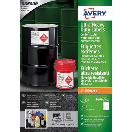 Avery - Étiquette B3655-50 148x210mm polyéthylène blanc 100 étiquettes
