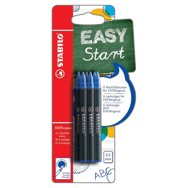 STABILO - Recambio de rodillo EASYoriginal, mediano, 0,5 mm, blister de 6 piezas, azul