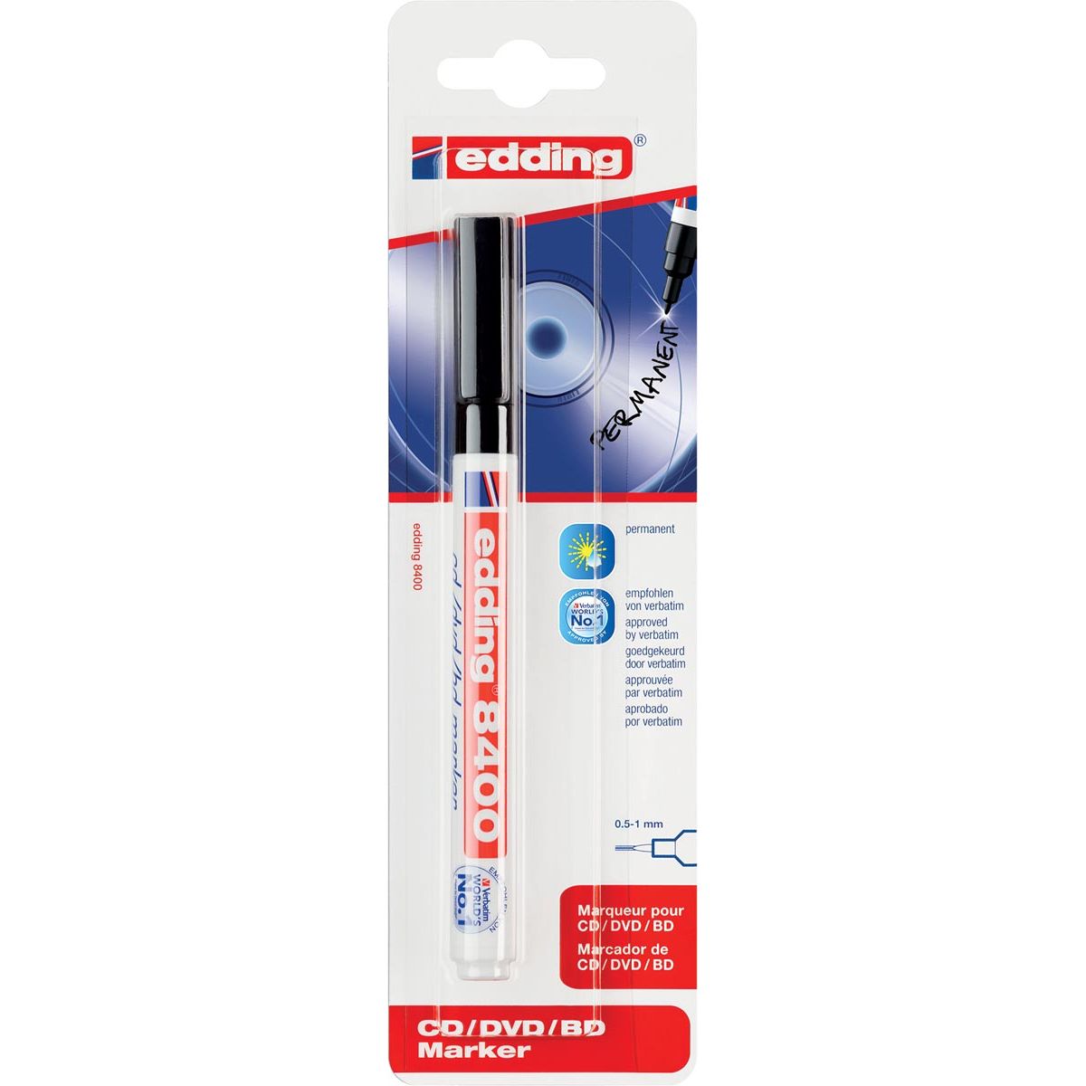 Edding -  permanent marker voor CD/DVD/BD e-8400 zwart, op blister
