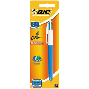 BIC -  4 Colours Original 4-kleurenbalpen, medium, klassieke inktkleuren, lichaam blauw, op blister