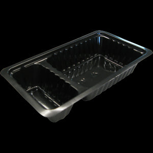 Contenedores de plástico rectangulares > Contenedores A - Contenedor PS A9+1 203x95x36mm ALTO con compartimento para salsa 1000 piezas negro