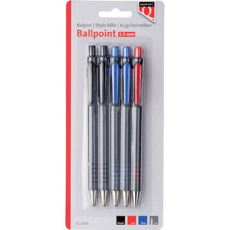 Balpen Quantore grip drukknop assorti 5 stuks