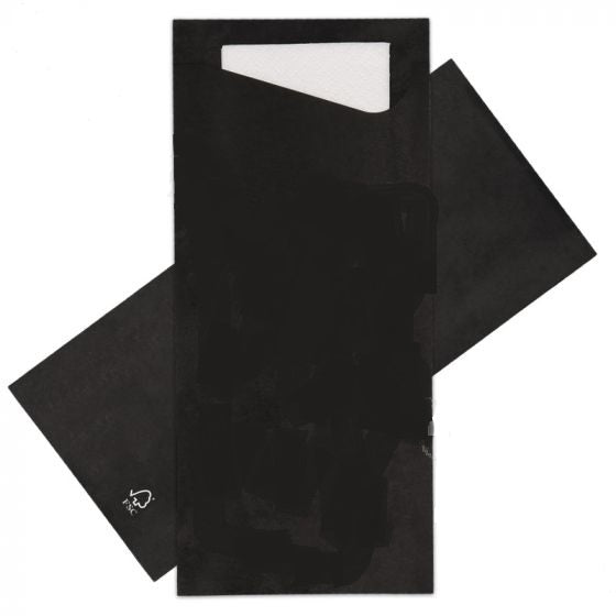 Couverts - pochette de costume 80x185mm noir + serviette blanche 600 pièces