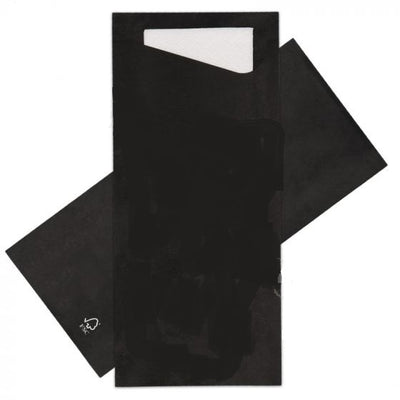 Couverts - pochette de costume 80x185mm noir + serviette blanche 600 pièces