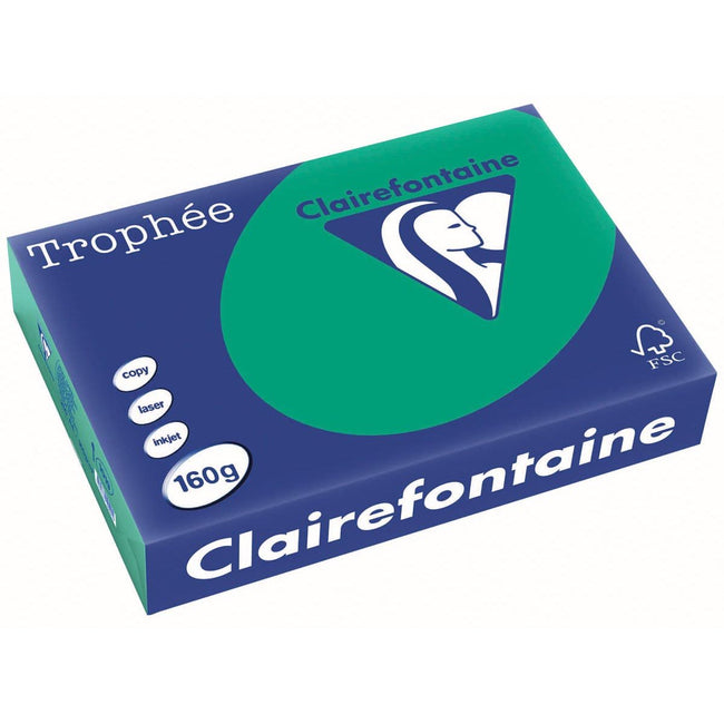 Clairefontaine - Trophée Intens, papel de color, A4, 160 g, 250 hojas, verde pino