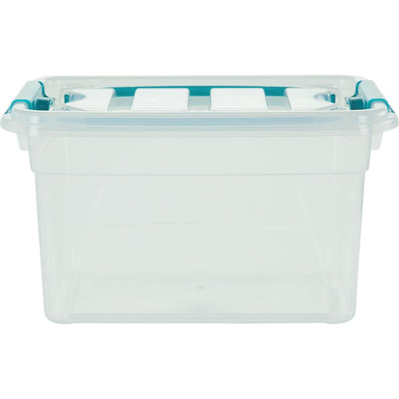 Whitefurze - Boîte de rangement Carry Box 13 litres, transparente avec poignées bleues