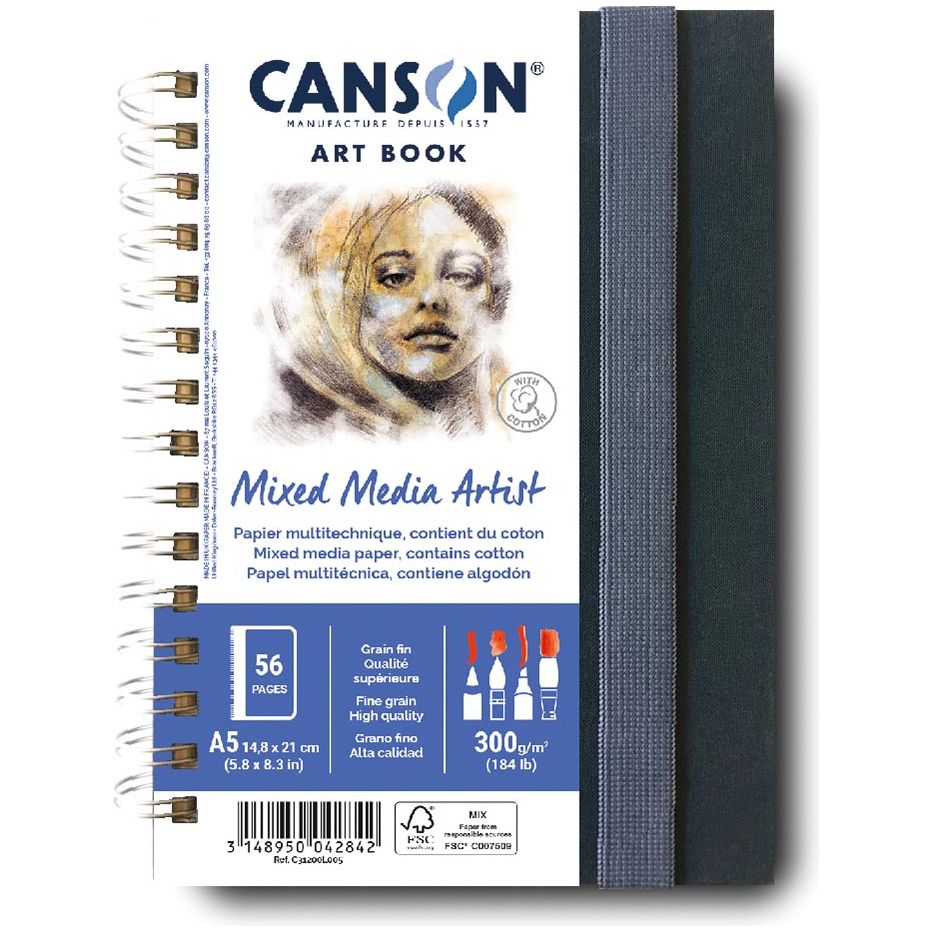 Canson - Mixed Media Artist tekenboek, 28 vellen, 300 g/m², ft 14,8 x 21 cm (A5)