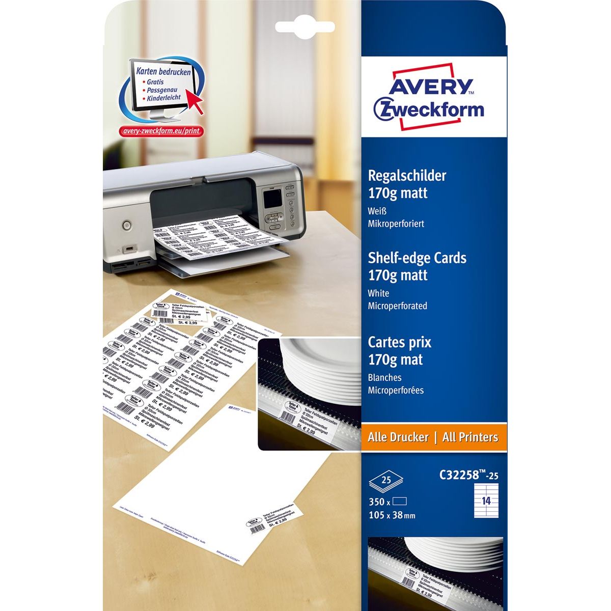 Avery Zweckform - shelf cards ft 38 x 105 mm, 350 pieces, white