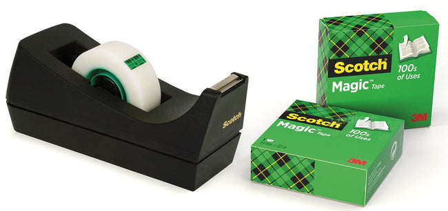 Scotch -  plakbandafroller C38 zwart, inclusief 3 rolletjes (19 x 33 mm)
