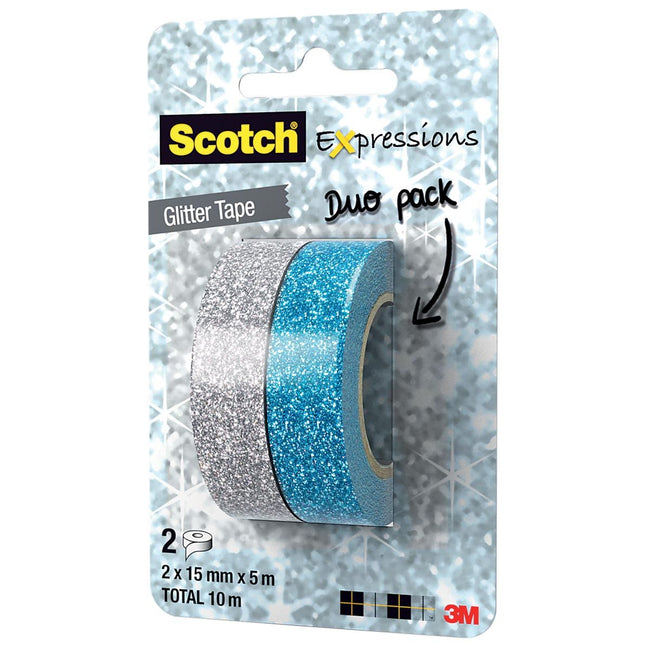 Scotch -  sions glitter e, 15 mm x 5 m, blister met 2 stuks in geassorteerde kleuren