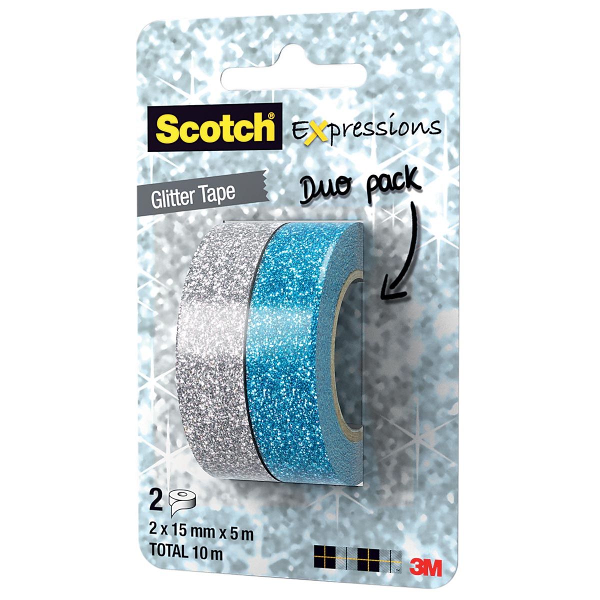 Scotch - sions glitter e, 15 mm x 5 mt, blister da 2 pezzi in colori assortiti