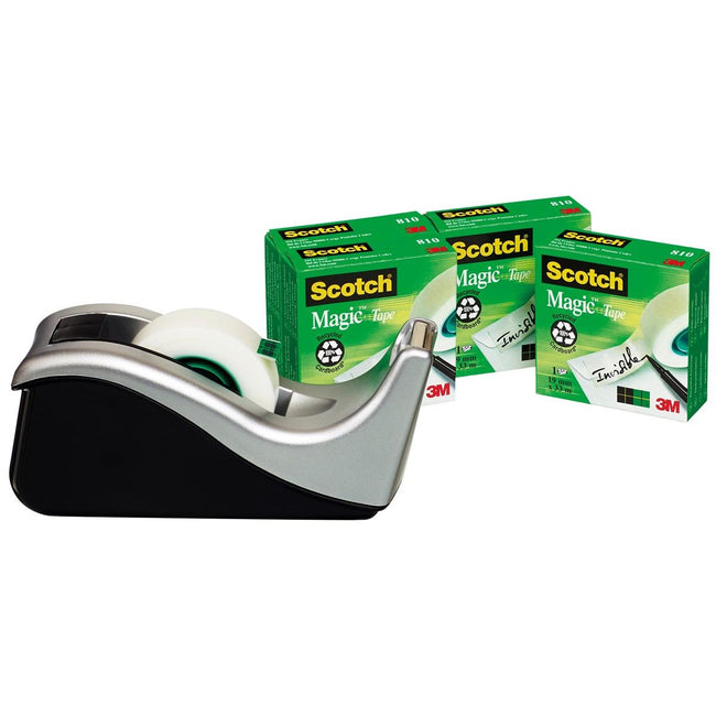 Scotch -  plakbandafroller C60 zilver + 4 rollen Magic e