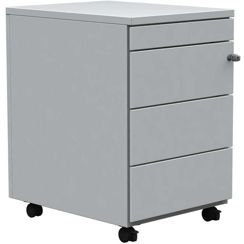 Klika - Cassettiera con rotelle, 3 cassetti + portapenne, bianco