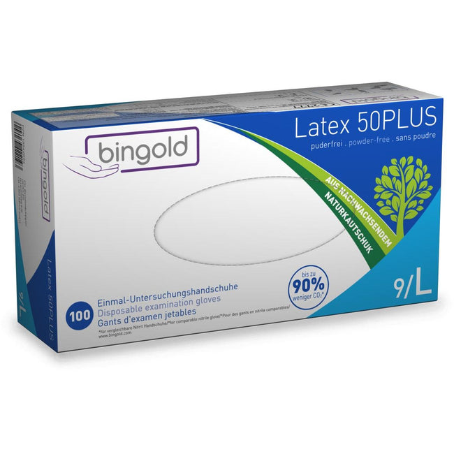 Bingold -  handschoenen uit latex, large, wit, poedervrij, doos van 100 stuks