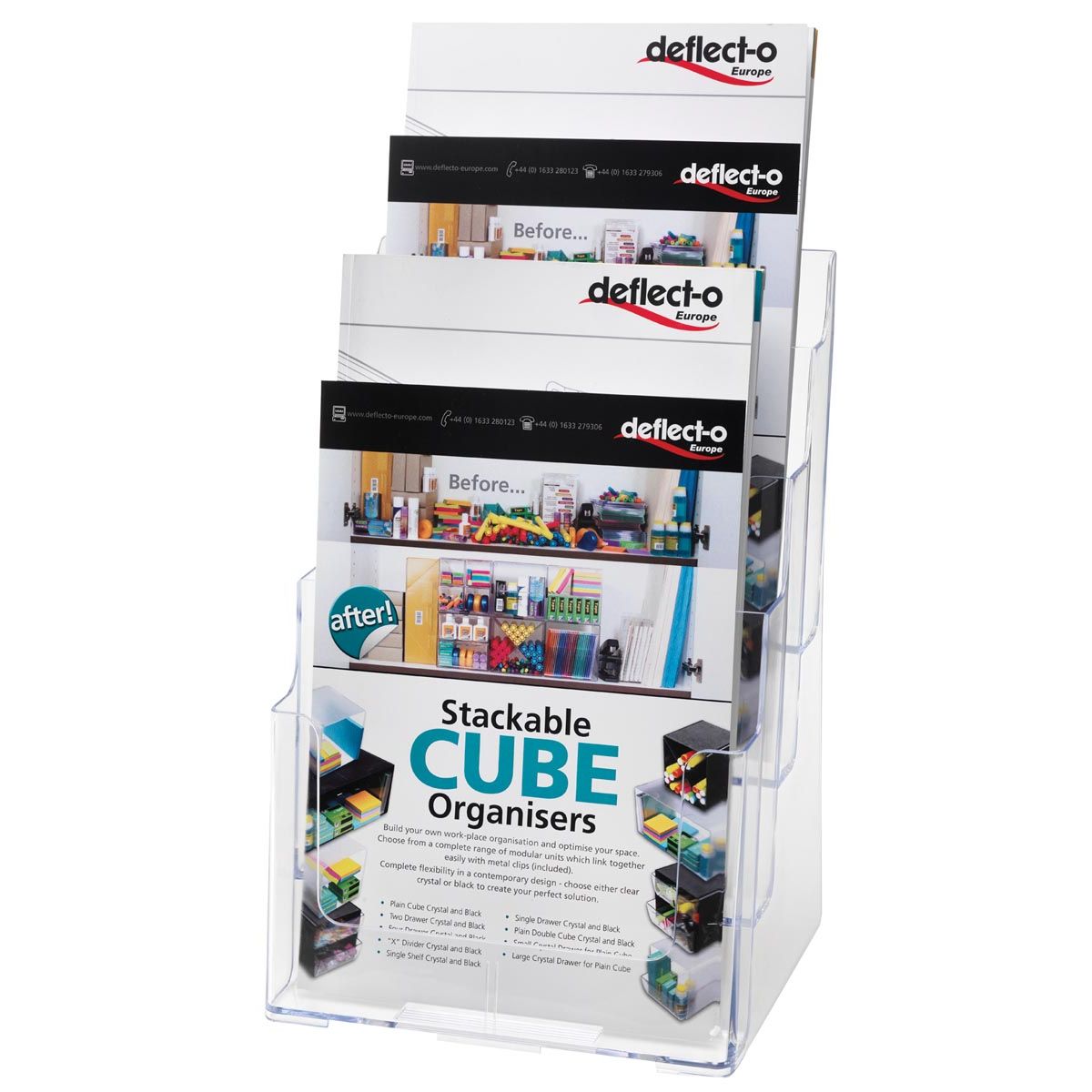 Deflecto - brochure holder ft A4, 4 storage compartments