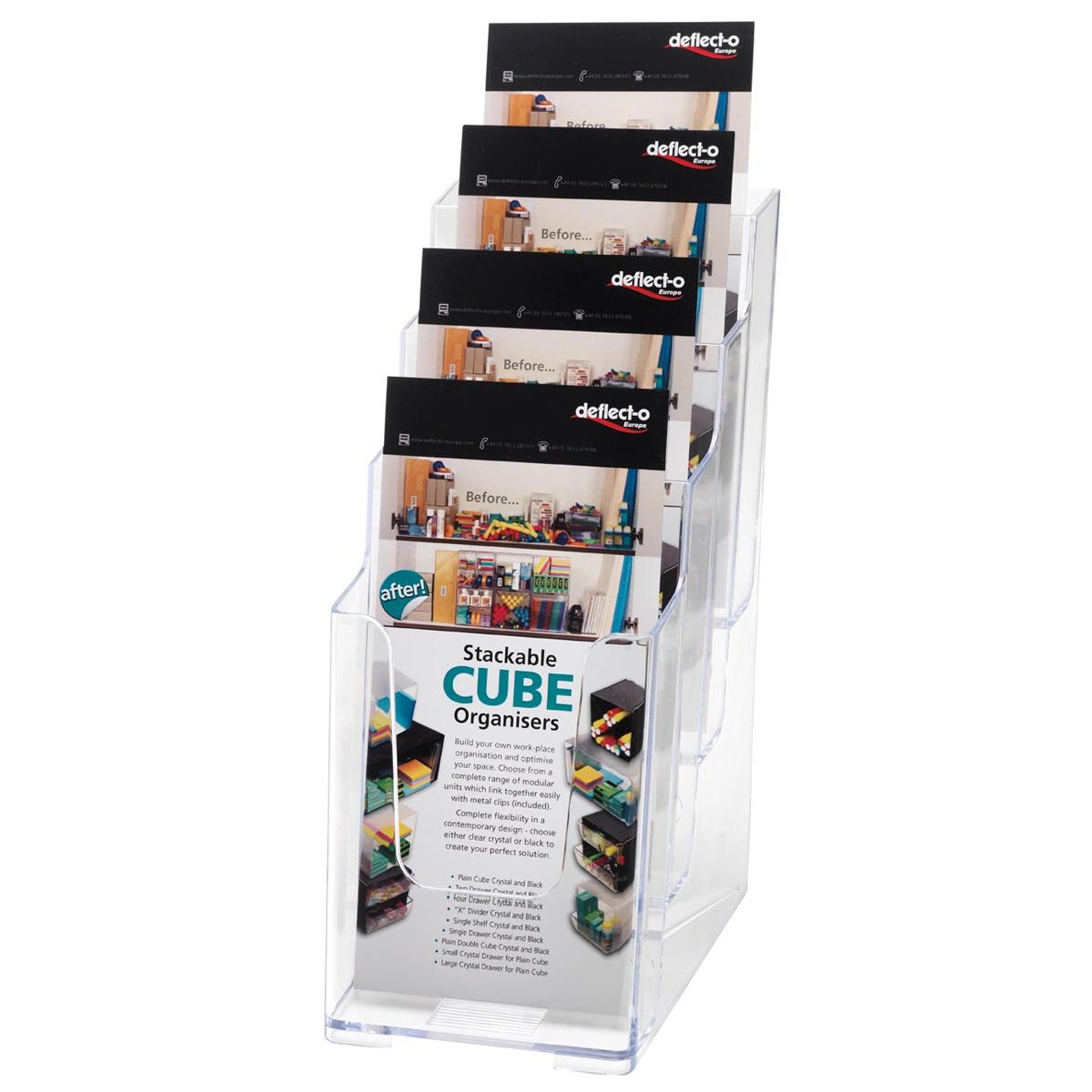Deflecto - brochure holder ft 1/3 A4, 4 storage compartments