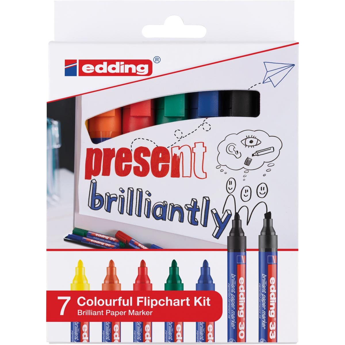 Edding - Brilliant paper marker marker e-30 and e-33, blister with 7 pieces, assorted