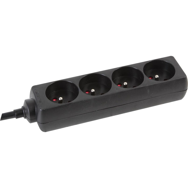 Perel - Socket with 4 sockets, black, for Belgium