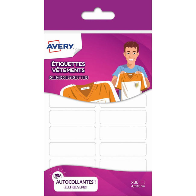 Avery - Family kledingetiketten, ft 4,5 x 1,3 cm, wit, ophangbare etui met 36 etiketten